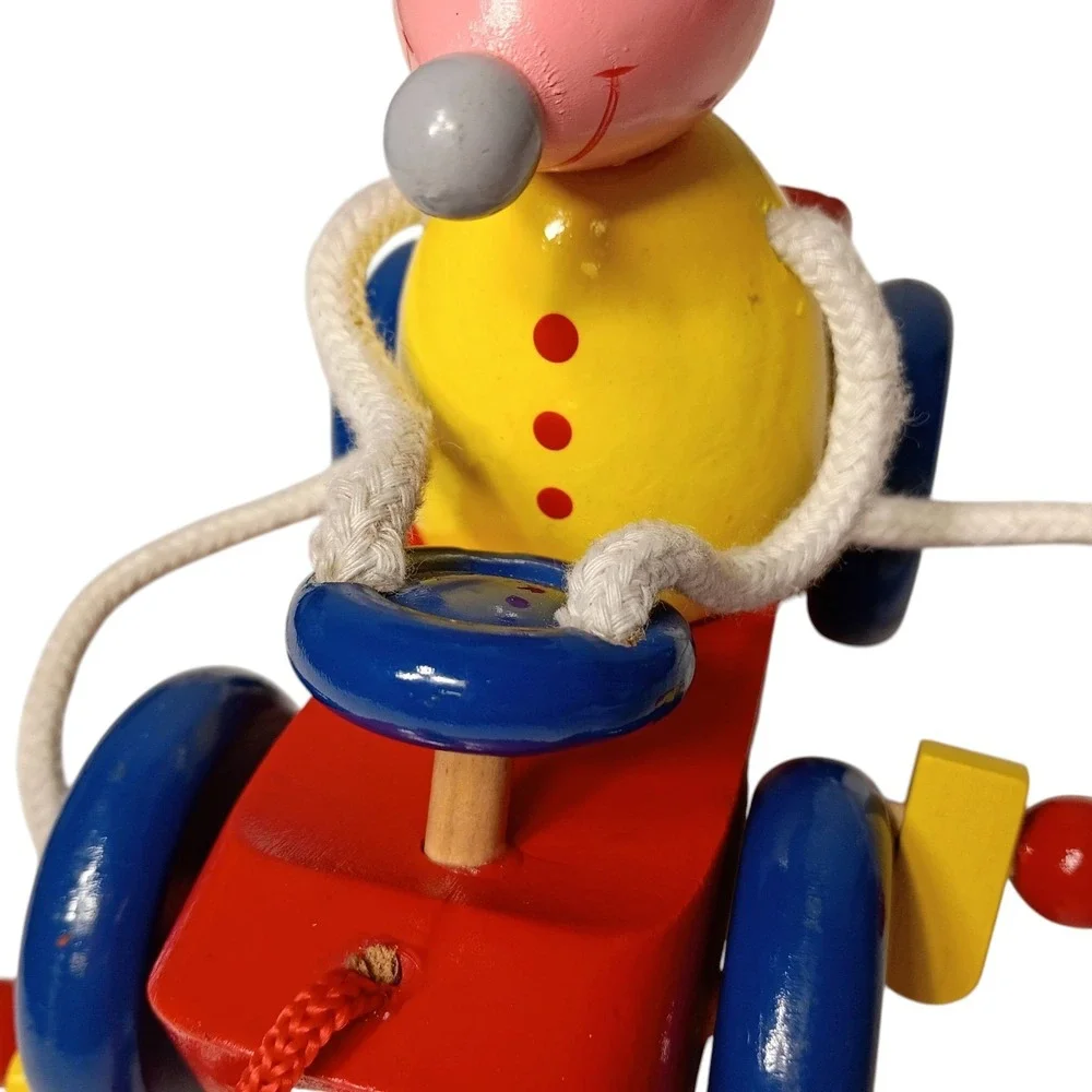 Vintage Toy Pull‎ Along Mouse Wooden Tricycle Bike Colorful Felt Ears
